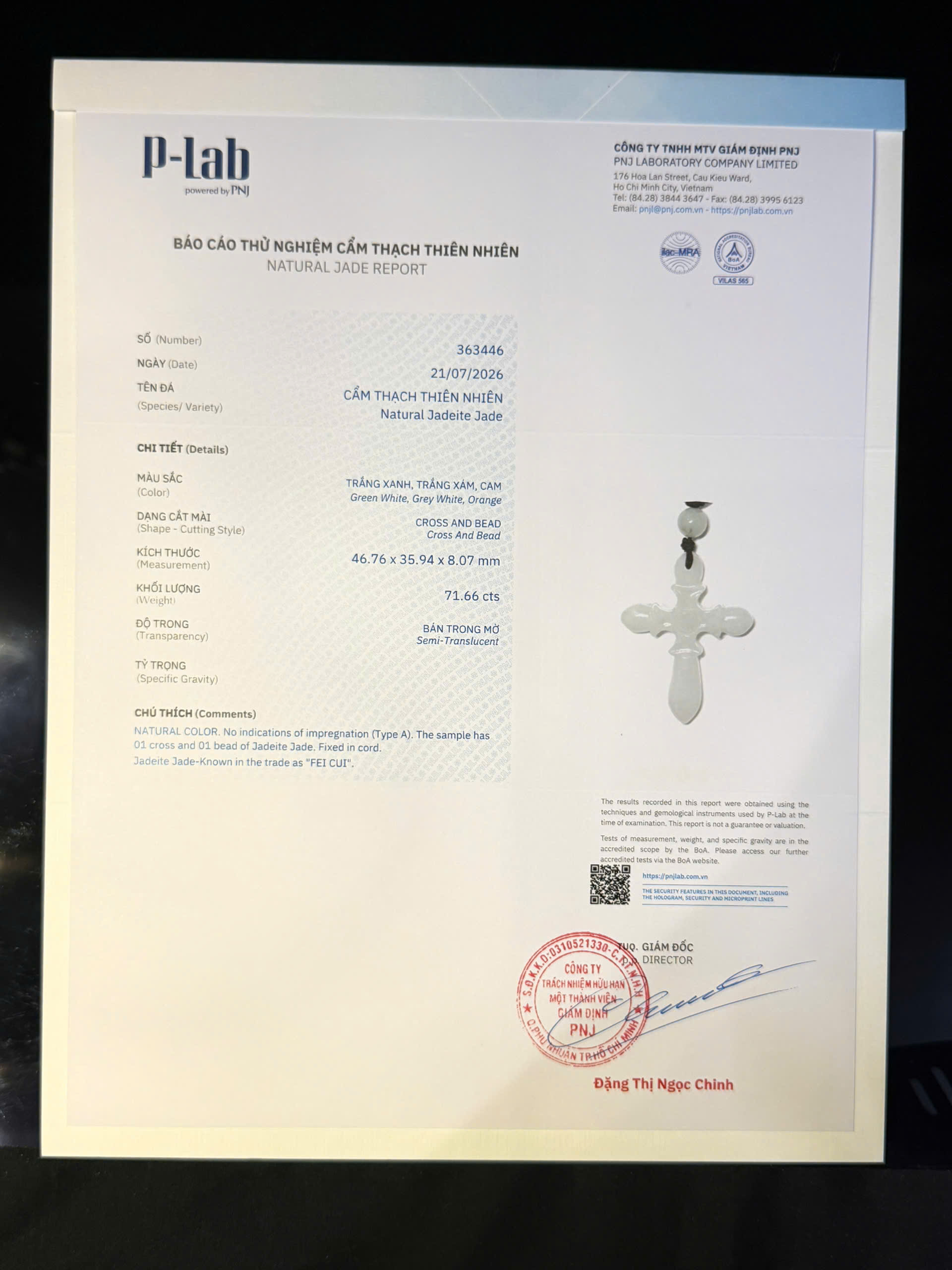 Mặt dây chuyền thánh giá cẩm thạch mã 363446